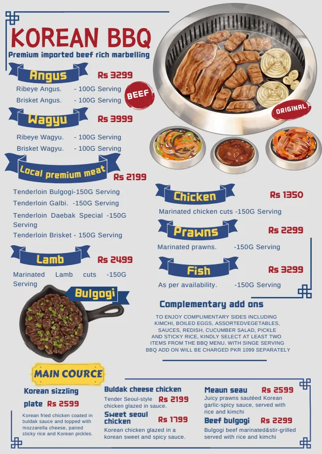 Daebak KBBQ Menu — Korean BBQ and Main Course